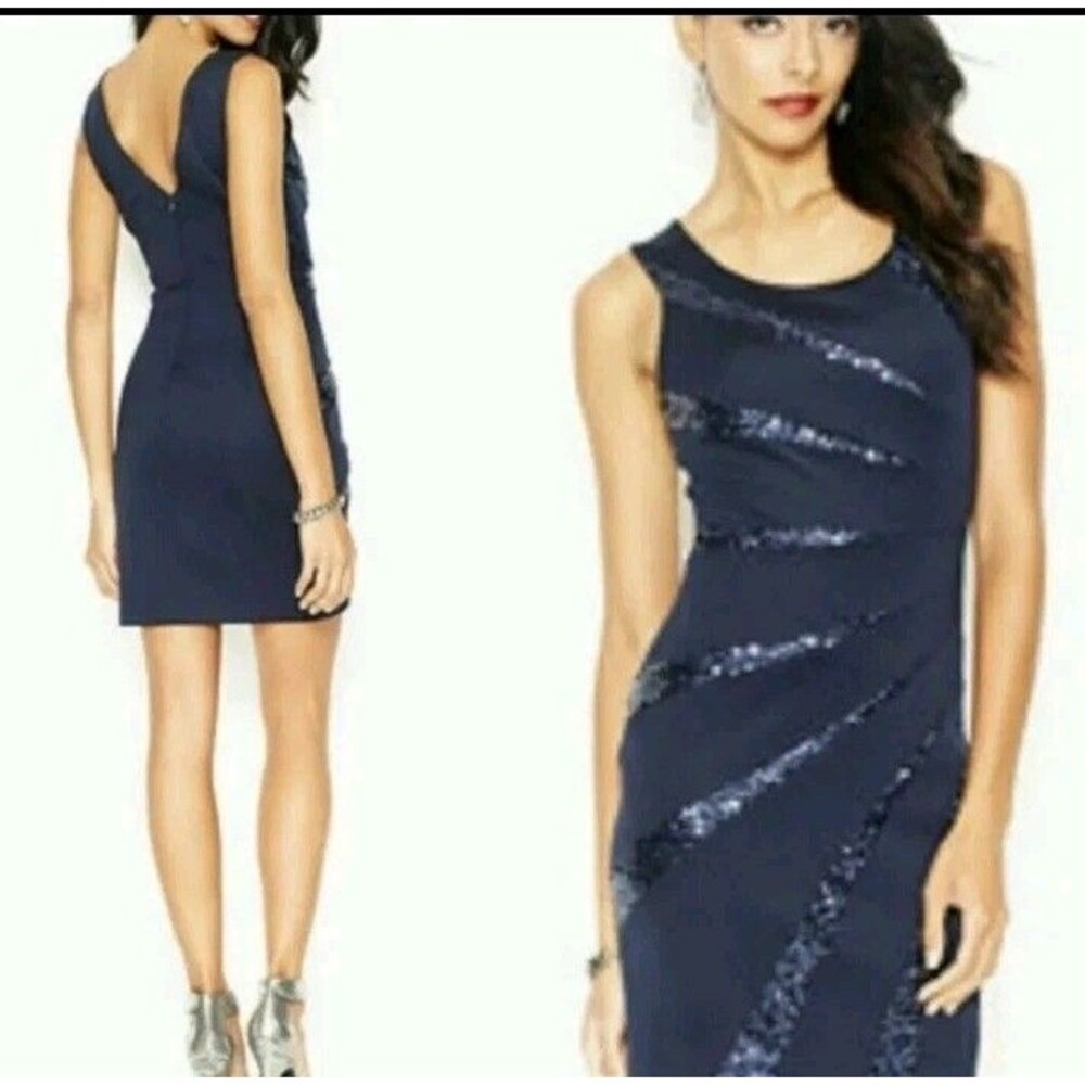 GUESS Womens Sz 10 Navy Sequin Bodycon Mini Cocktail Party Dress NWT